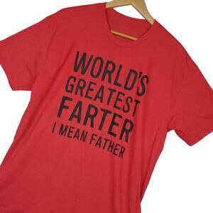 Men's "World's Greatest Farter I Mean Father" T-Shirt Sz XL Funny Gift Red Black
